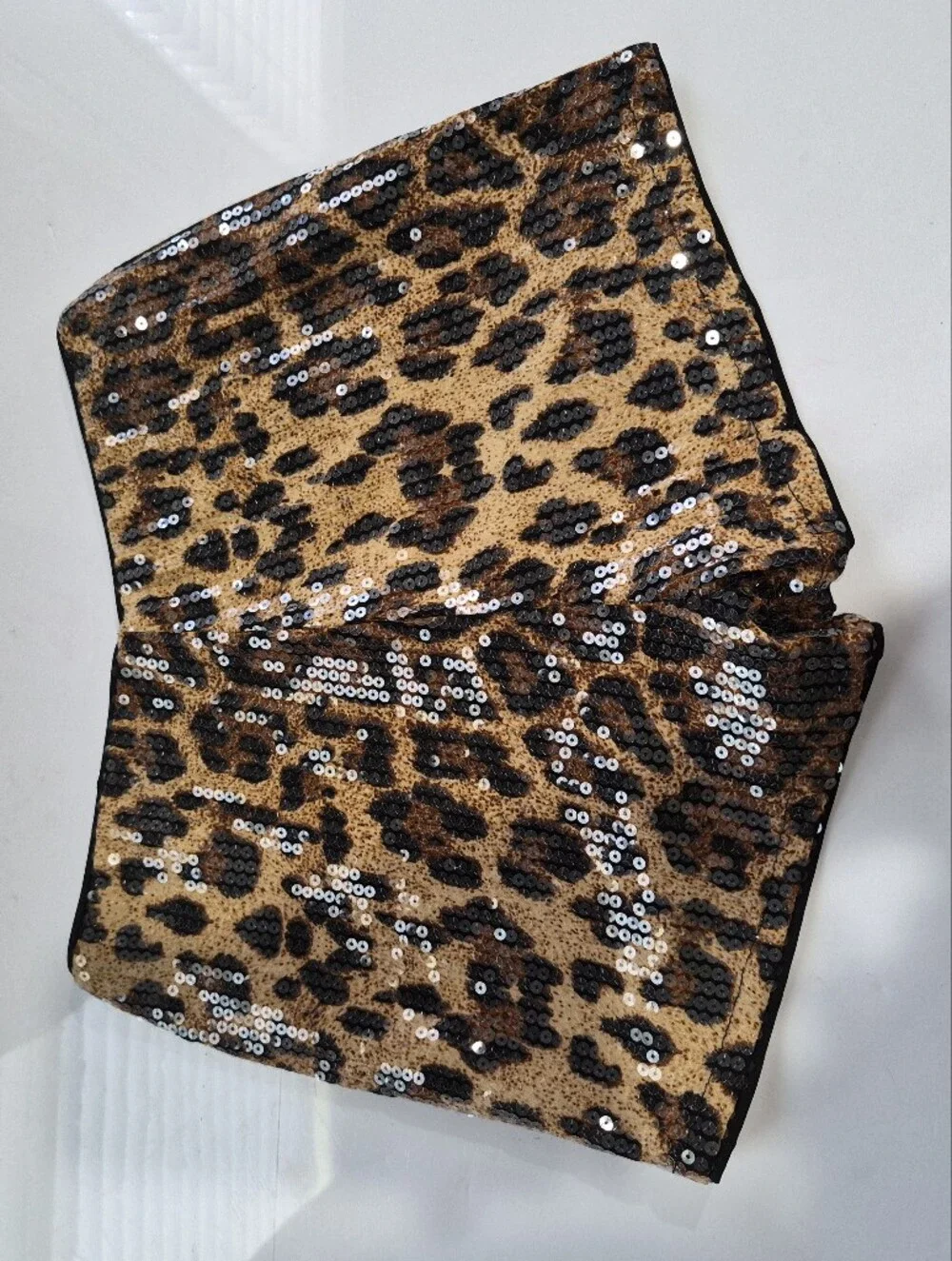 Sequin Leopard Print High-Waist Women’s Shorts - Black & Gold Size Small